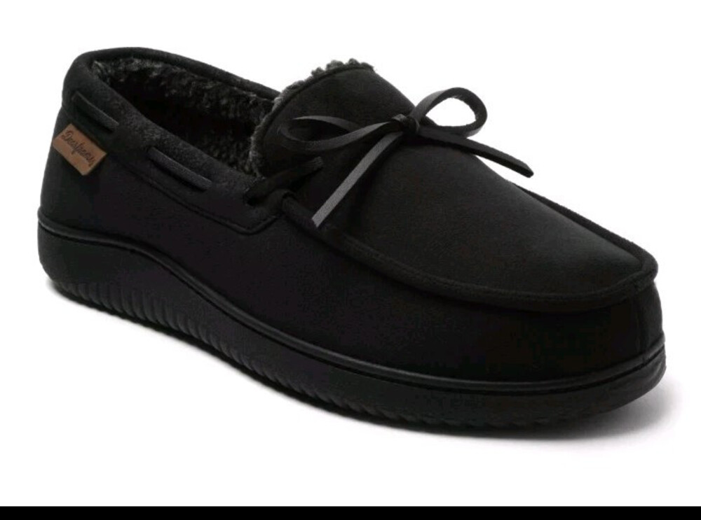 Dearfoams Men's Pierce Microsuede Moccasin House Shoe Slipper Black 7-8 Small
